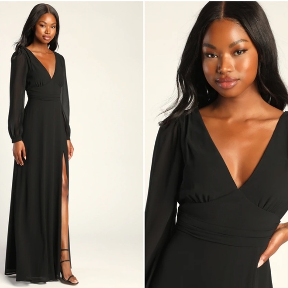 LULU's Sexy Prom Elegant Sophisticated Long Sleeve Romantic Flowy Bridesmaid - Picture 3 of 5